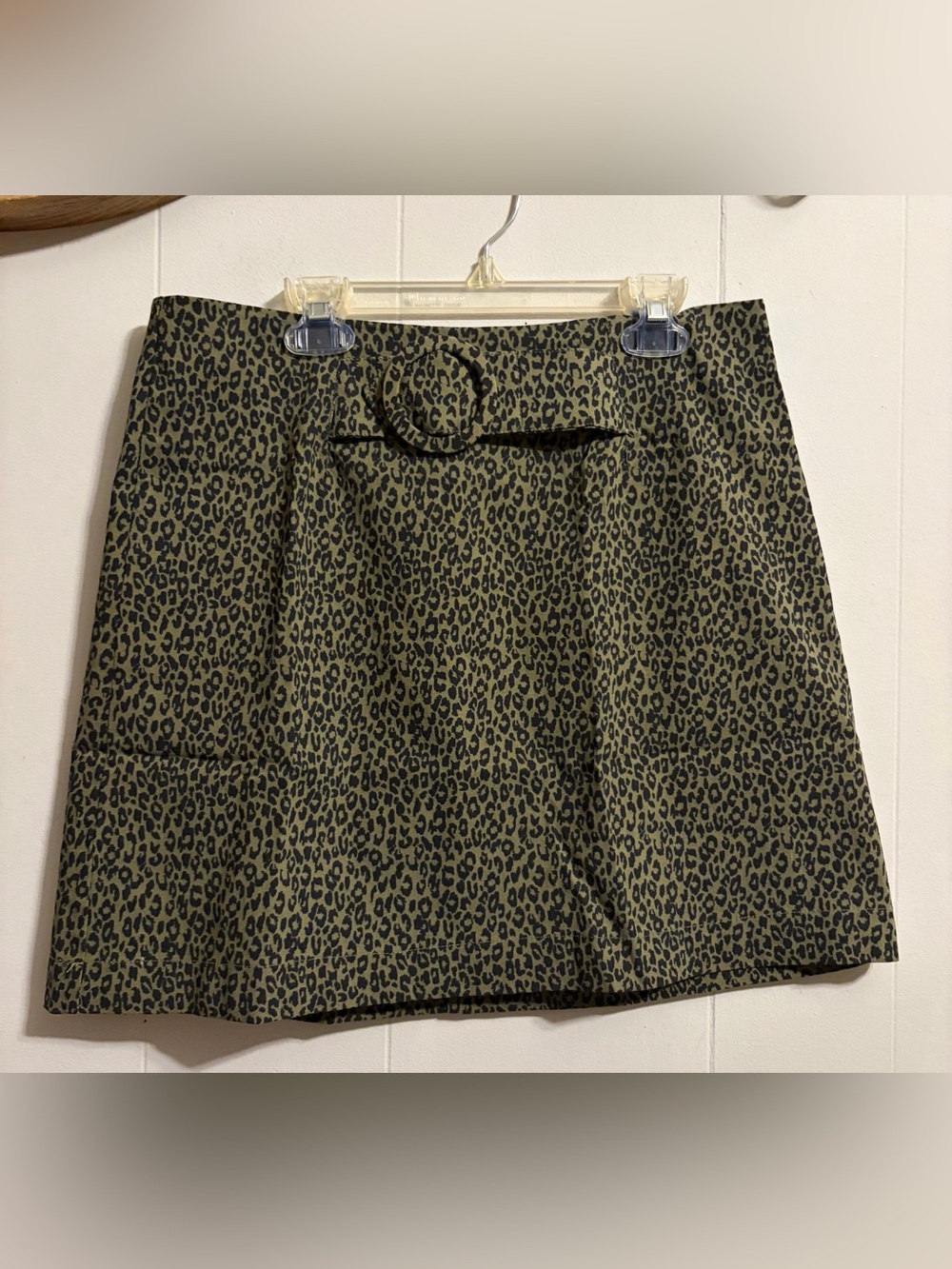 Takara Olive Leopard Print Mini Skirt with Belted Waist